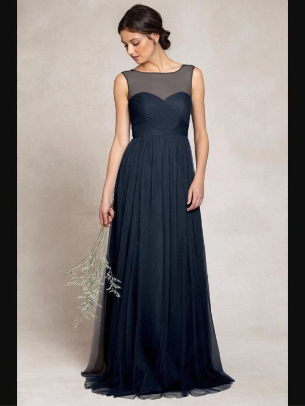 Jenny Yoo Aria Navy Illusion Tulle Bridesmaid Maxi Dress Size 10